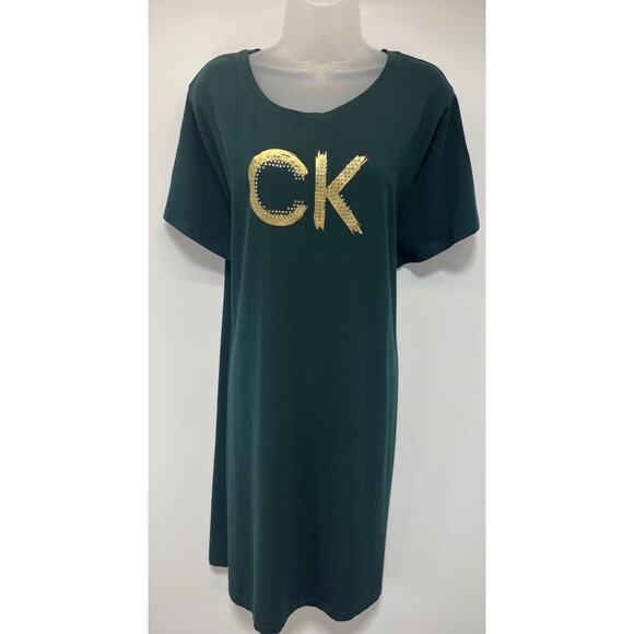Calvin Klein Embellished Logo T-Shirt Dress For Women Size - 2X Green - Picture 1 of 7
